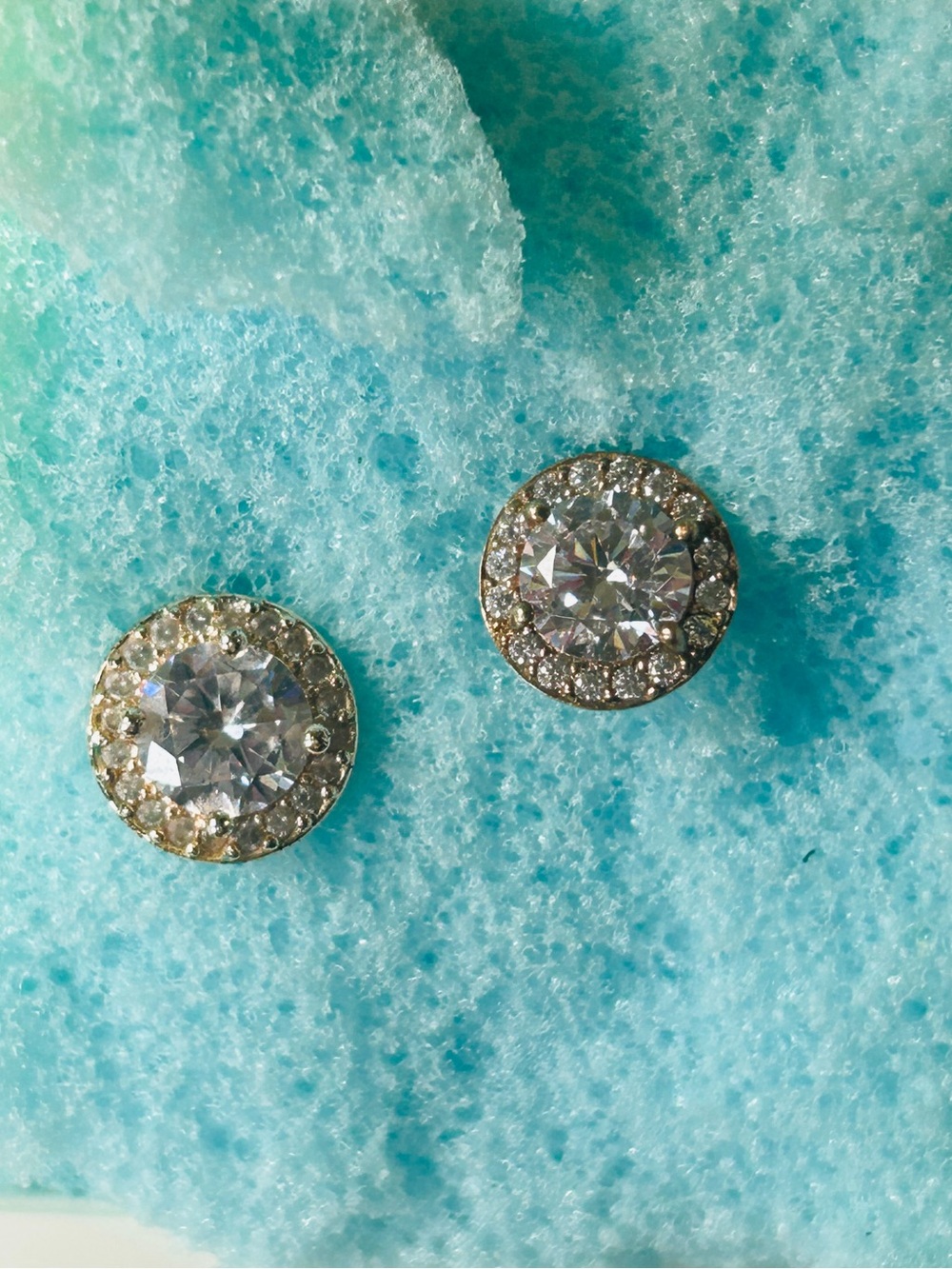 Round Gold Crystal Halo Stud Earrings in Clear